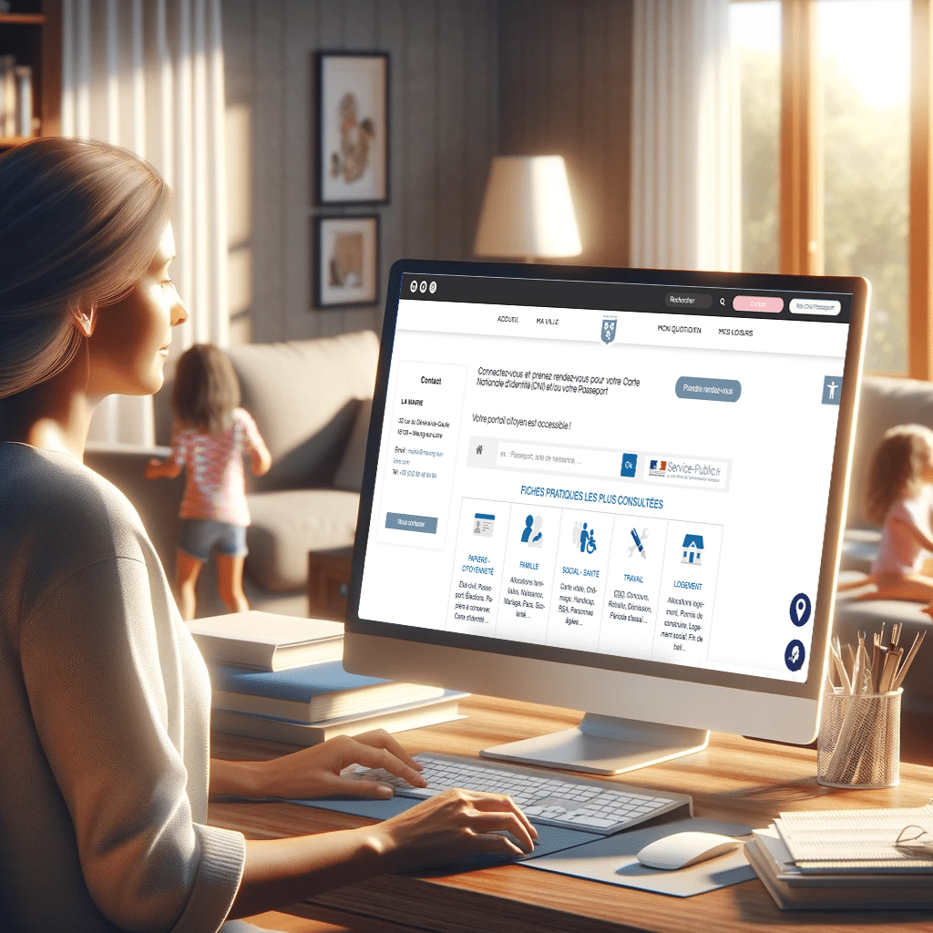 Femme faisant une démarche son site mairie auprès du Service Public